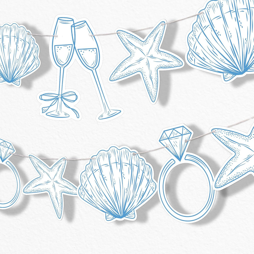 Coastal Party Garland Banner Seashell Ring Champagne Decor Bachelorette Fun Them