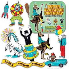 HAPPY BIRTHDAY DECORATIONS, Miniature, Retro Illustrations, Great for Crafting,