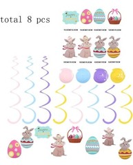 Happy Easter Day Rabbits Eggs Party Decorations Banner, 35 pcs Photo Props