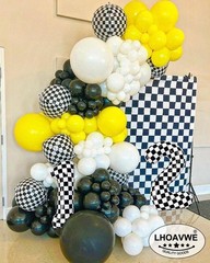 Checkered Number 3 Balloons 40 Inch Giant Race Car Checkered 3 Balloons for R…