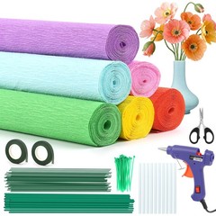 170 PCS Crepe Paper Kit 6 Colors 16.598 Inch Streamers Glue Wire Tape