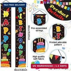 Oudain 3 Pack Colorful Happy Birthday Decorations Rainbow Birthday Banner Porch