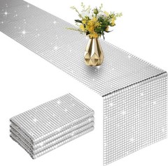 4 Packs Glitter Disco Party Table Runner 12 x 108 Inches Mirror Silver Foil