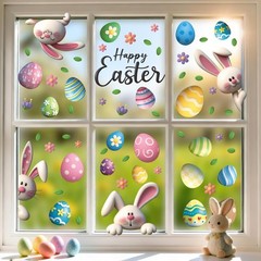 Easter Clings Decorations for Glass Window – 64 Pcs 3D Double-sided Spring Bunny