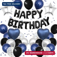 Navy Blue and Black Birthday Decorations for Men,Blue Black White Balloons Happy