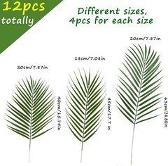 CCINEE 12 PCS Artificial Palm Leaves, Assorted Sizes Faux Large A-green
