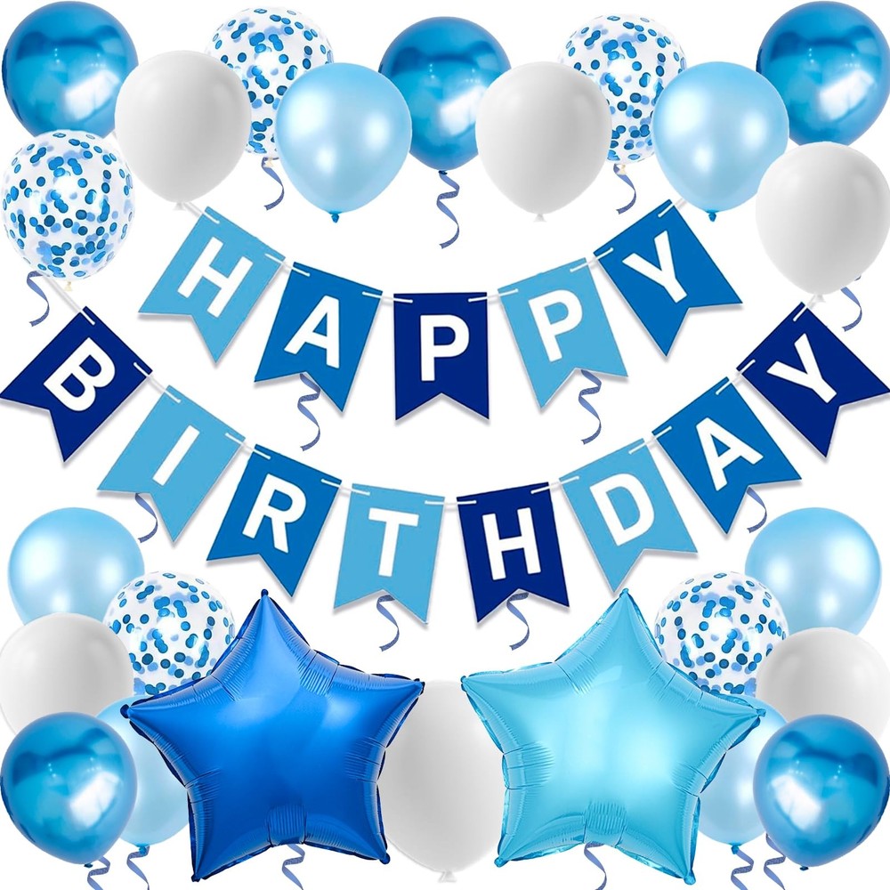 Blue Decorations for , Blue Happy Banner, Star Balloons and Confetti Latex Ba…