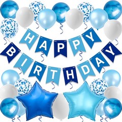 Blue Decorations for , Blue Happy Banner, Star Balloons and Confetti Latex Ba…