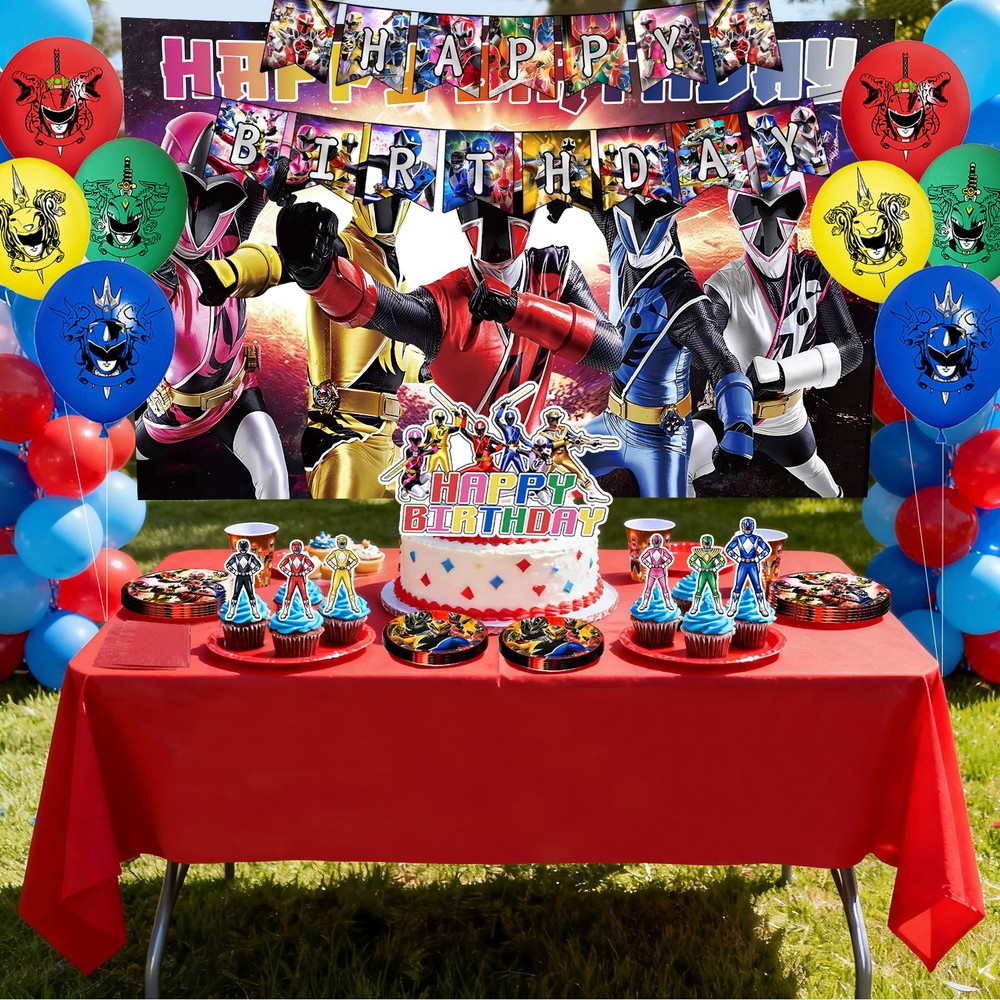 98 Pcs Power Rangers Decorations Tableware,Power Rangers Party Backdrop Banner