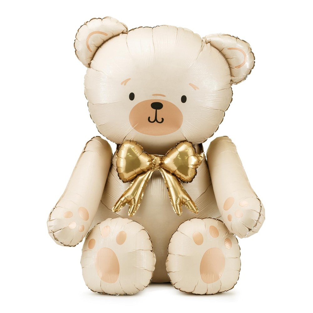 Giant Teddy Bear Foil Balloon 29.5×33 Inch – Cute Cream Bear Balloons with Go…