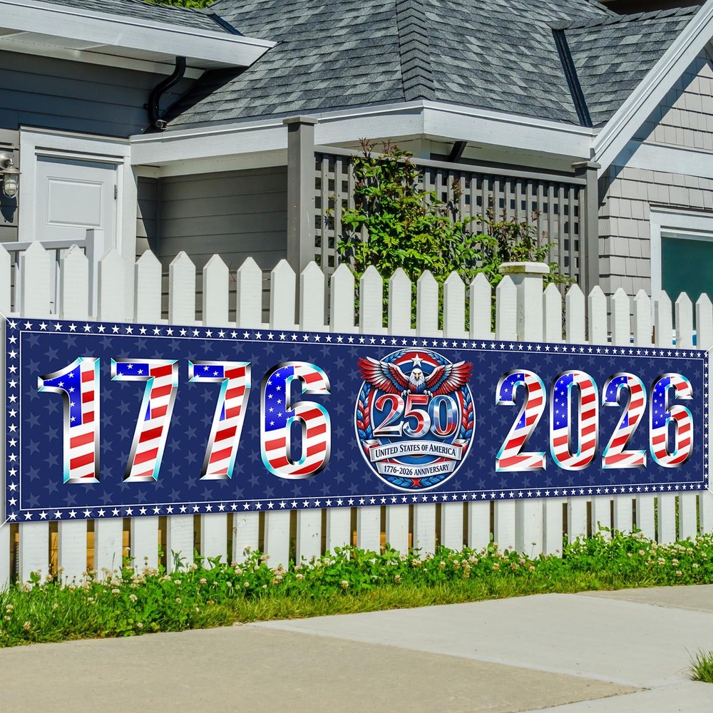 American 250th Banner for Fence 250 Years 1.6×8.2ft (50×250cm), Multicolor