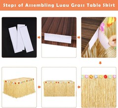 4 Pack Luau Grass Table Skirt Natural 9 Feet x 29.5 Inch Hawaiian Table Skirt