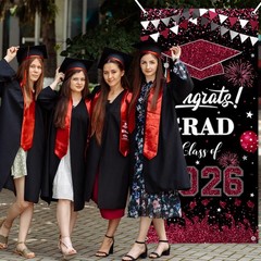 2026 Graduation Door Cover 3×6 ft Maroon Congrats Grad Banner Class of 2026 Porc