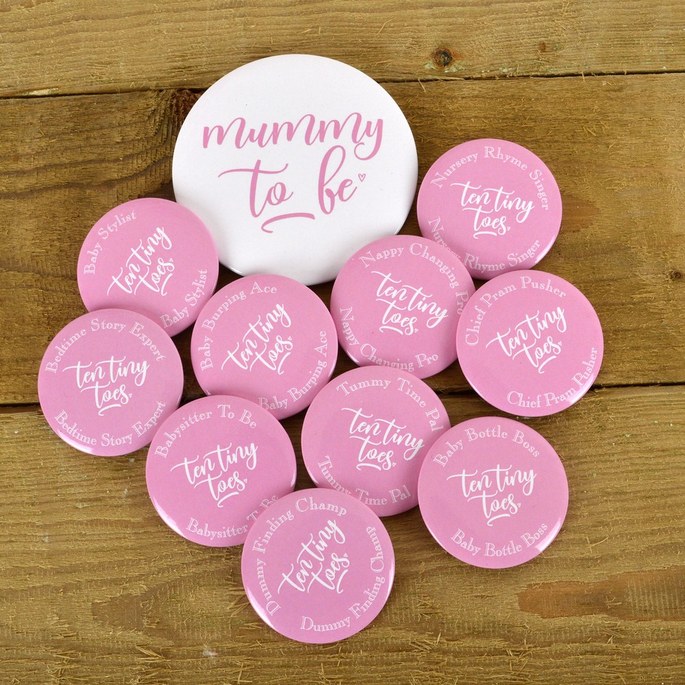BABY SHOWER BADGES – TEN TINY TOES Pink Girls Baby Shower Baby Shower Badges