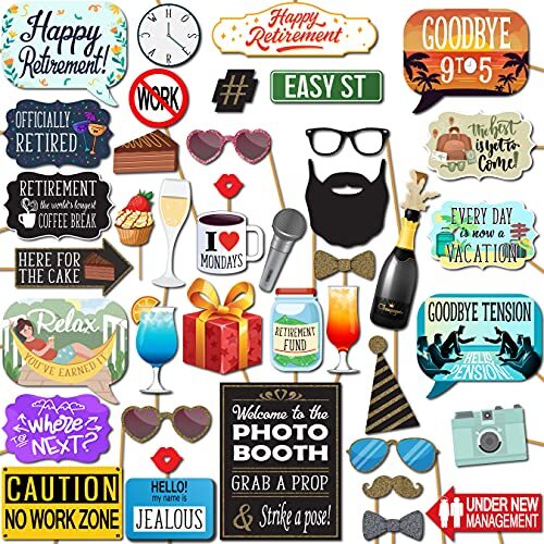 Retirement Photo Booth Props – 41-pc Photobooth Kit with 8 x 10-Inch Sign 60 …