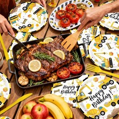 Construction Birthday Party Supplies Set – Plates, Napkins, Cups, Banner & More