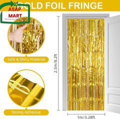 30 Pack Gold Foil Fringe Curtain Backdrop, 3.3X8.2 Feet Metallic Tinsel Streamer