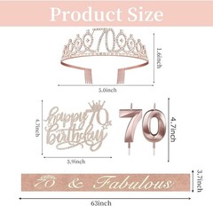 Rose Gold 70th Birthday Essentials: Sash, Crown, Candles for Unforgettable Party