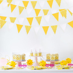 Yellow Gingham Fabric Bunting Banner Flags for Picnic Wedding Birthday Baby