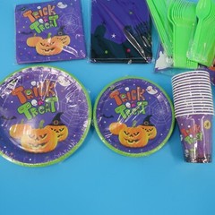 114 Piece Set Halloween Party Supplies – Plates Cups Plasticware – Serves 16
