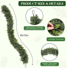 2Pcs 6 ft Christmas Cedar Garland-Realistic Cedar Pine Needles with 20 Pinecones