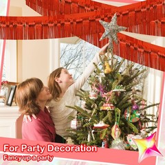 4 Pack Each 10Ft Foil Fringe Garland Parade Floats for 10 feet, Glitter Red