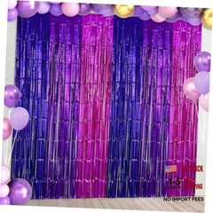 2 Pack Purple Pink Foil Fringe Curtains Streamers Backdrop for Music 6.6×6.6Ft