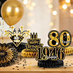 80th Birthday Decorations for Men and Women, Black and Gold Vintage Party Suppli