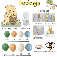 131PCS Winnie Baby Shower Decorations – Coroplast Cutouts, Balloon Arch & Bee St