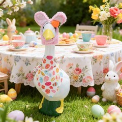 2 Pieces Easter Bunny Porch Goose Outfit Adjustable Bunny Hat Colorful Egg Scarf