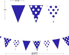 32Ft Royal Blue Party Decorations Blue White Fabric Polka Dot Triangle Banner Fl