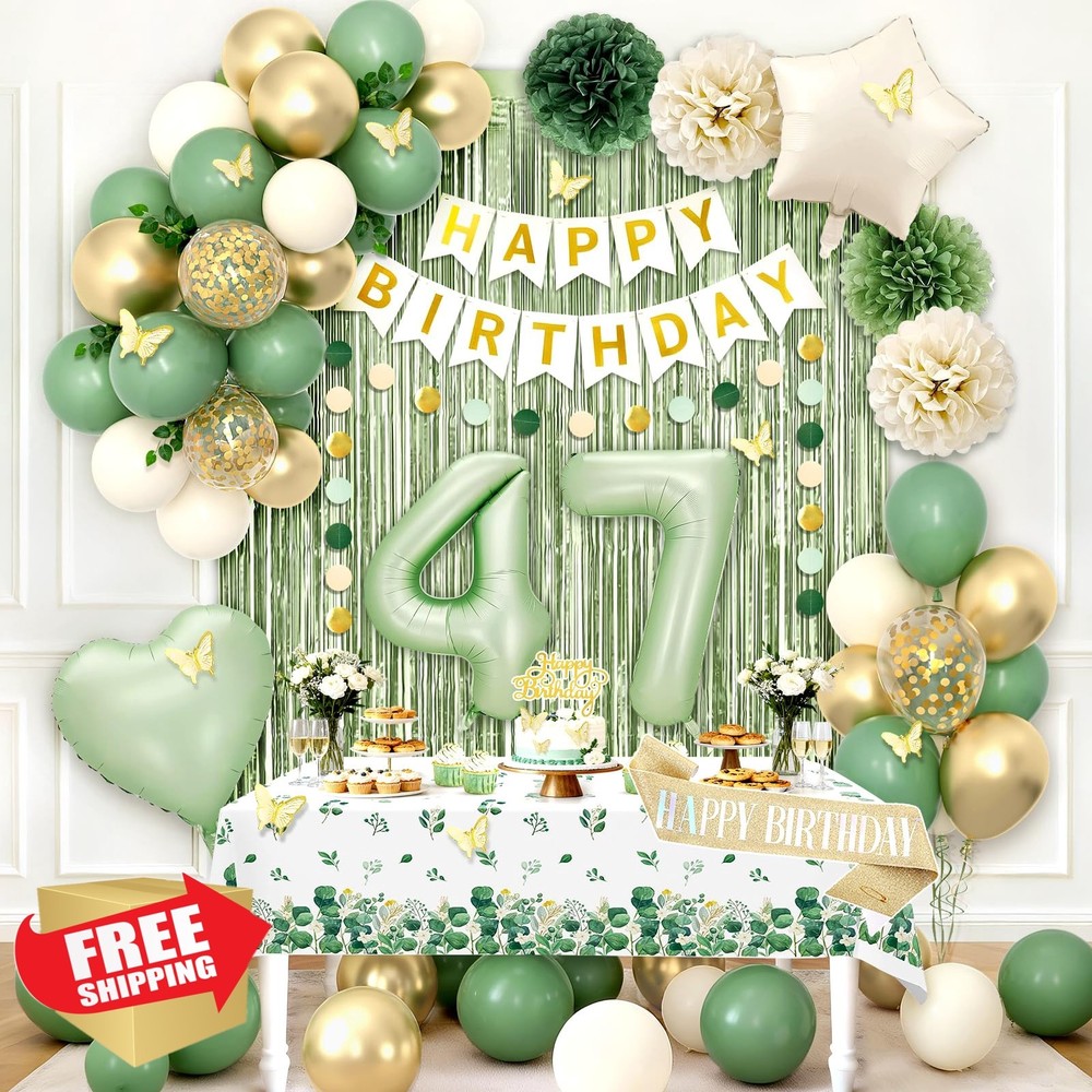 RBYOO Sage Green 47th Birthday Decor