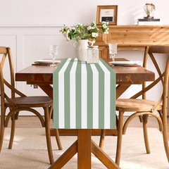 Sage Green White Striped Table Runner 13×72 Inch Linen Style Dining Decor