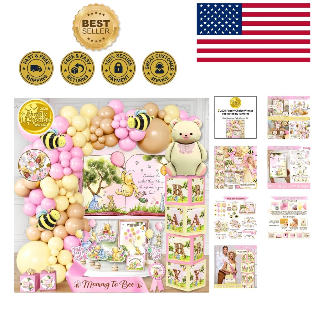 268-Piece All-in-One Winnie the Pooh Baby Shower Decorations in Pink and Yellow