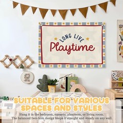 Playroom Wall Decor, Long Live Playtime Linen Canvas Banner,Playroom Decor Ro…