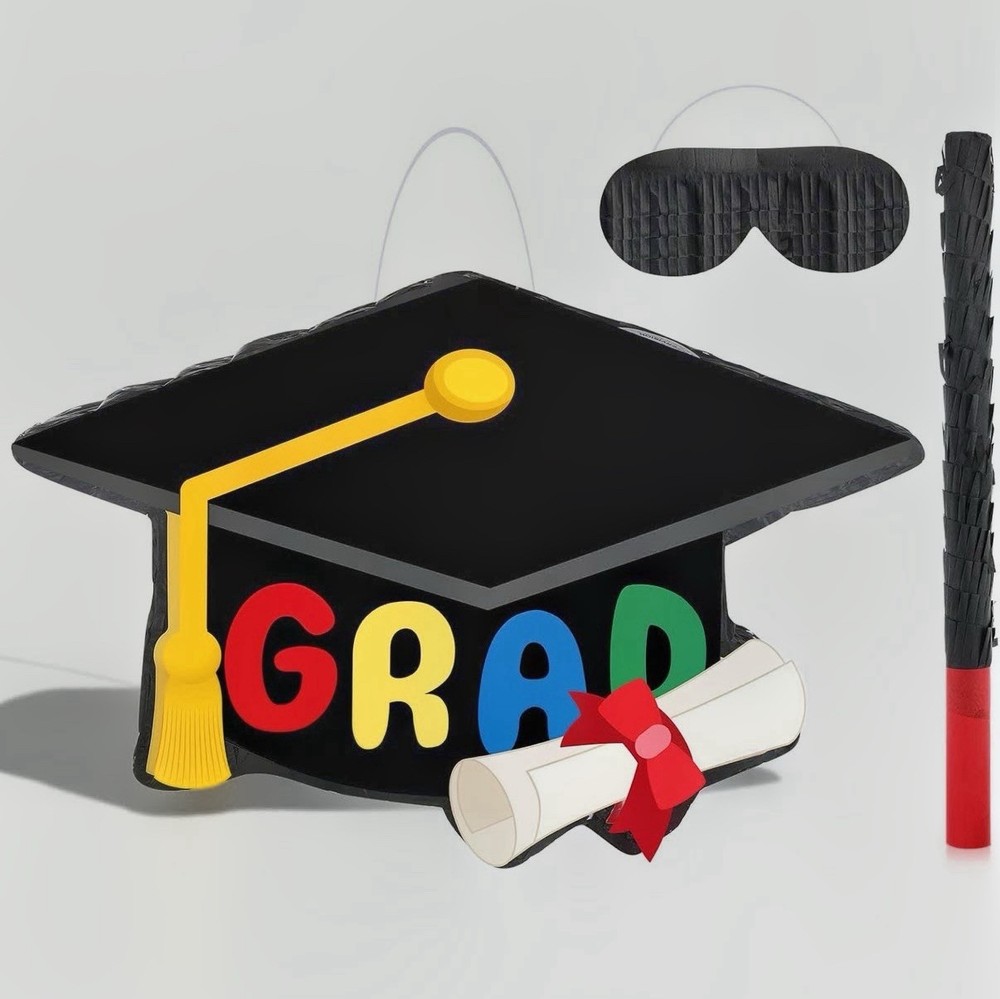 Graduation Piñata Decoration Cap Blindfold Bat Party Favor Kids Congratulations