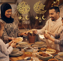 Ramadan Decorations, Eid Mubarak Moon & Star Wooden Hanging Decorations