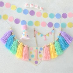 Ereniko Pastel First Birthday Decorations 1st High Chair Banner Girl Fun To B…