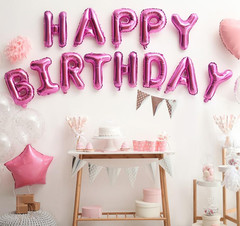 Hot Pink Happy Birthday Balloons Banner, 16 Inch Mylar Foil Letters Balloon Sign