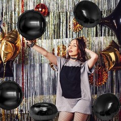 50 Pcs Round Foil Balloons, 18 Inch Round Black Mylar Helium Balloon for Part…