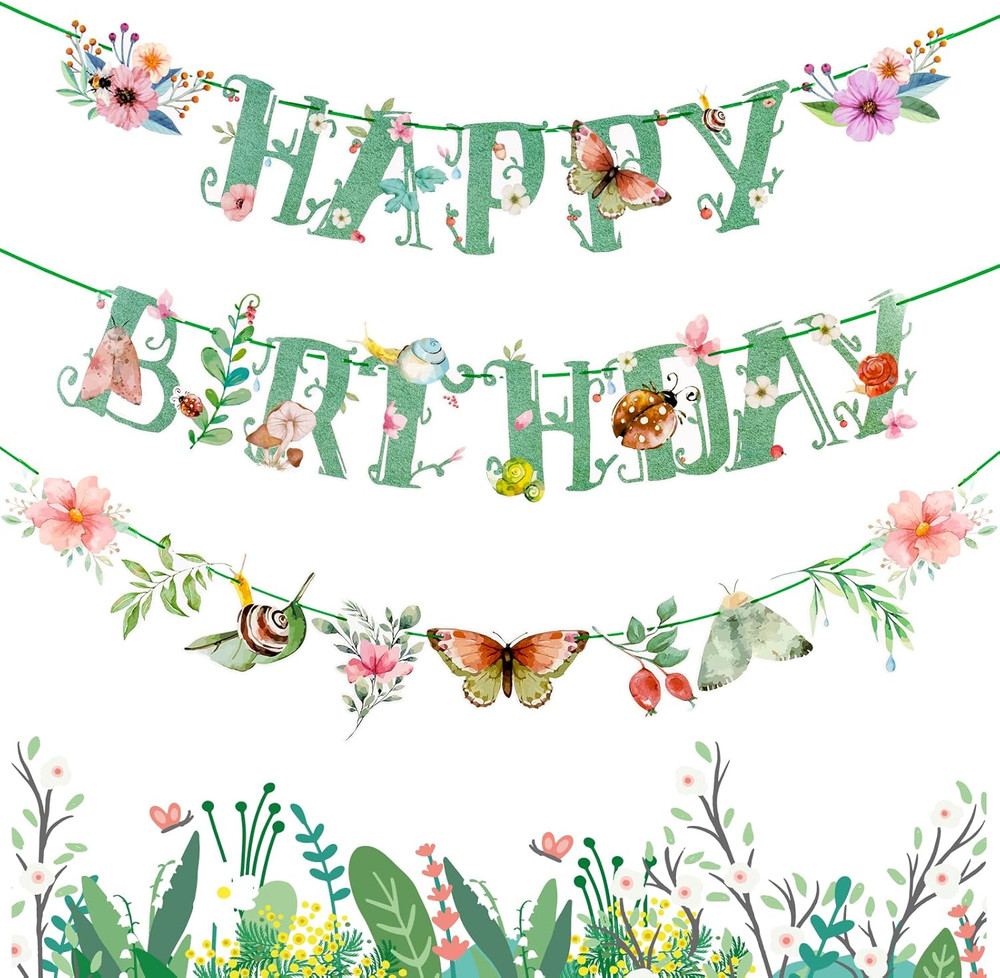 Wildflower Happy Birthday Banner Sage Green Floral Flower Party Decorations Gree
