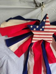 Patriotic Decorations Patriotic Bow, Tinsel Star, Tablecloth, Window Clings…..