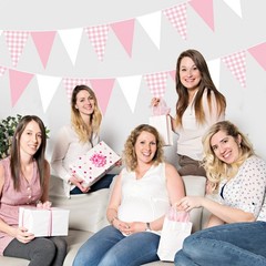 49ft Pink Gingham Party Decorations Pink White Plaid Checkered Pennant Banner…