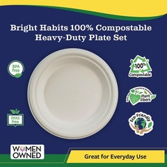 7” Compostable Plates, 125-Pack | Biodegradable Sugarcane | Sturdy, Microw
