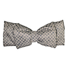 MacKenzie Childs Sterling Check Bow – Size Small 8 x 6.75″, Silver Gray White