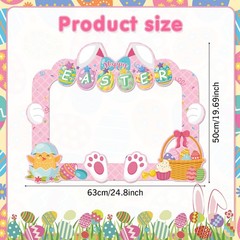 Happy Easter Photo Booth Props, 25pcs Easter Photo Props with Easter Photo Frame