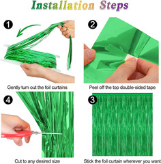 2 Pack Green Foil Curtain Backdrop Birthday Party Decorations | Green, Metallic