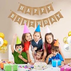 Pre-Strung Burlap Happy Birthday Bannner Sign for Birthday Party Decorations