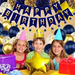 Birthday Decorations for Men Navy Blue and Gold Happy Birthday Decorations wi…