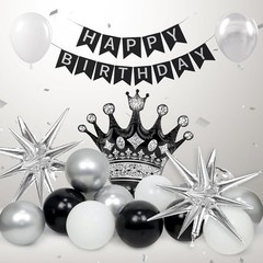 Black Birthday Decorations for Men with White and silver Black, Silver